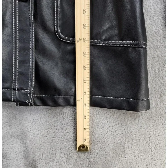 Neutral Zone Coat Womens Small Black Faux Leather  Longline Button Front Vintage - Picture 5 of 15